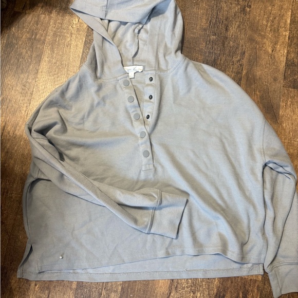 Hippie Rose Waffle Knit Gray Button-Up Hoodie - Picture 1 of 8